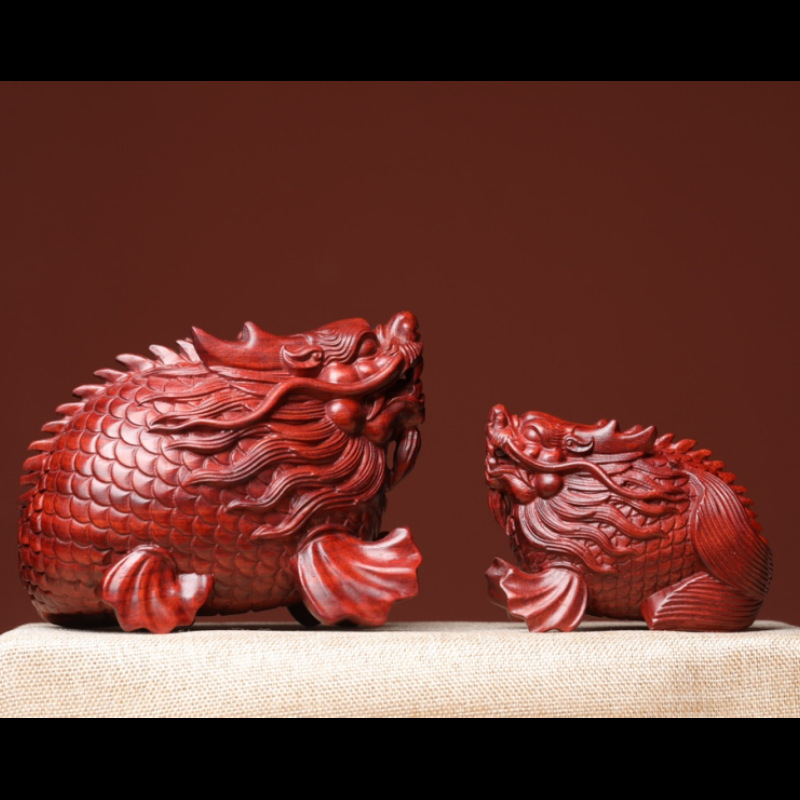 小叶紫檀木雕龙鱼摆件手把件家居客厅装饰品红木文玩工艺品送礼