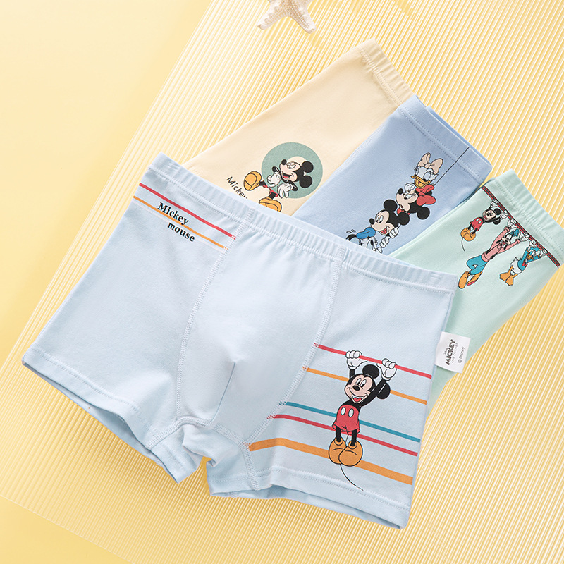 儿童内裤迪士尼男童纯棉学生成长期底裤新品批发米奇a类不卷边