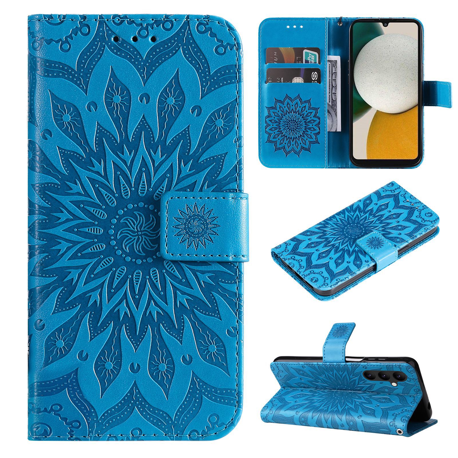 跨境适用夏普shv43压花手机壳太阳花翻盖皮套插卡钱包富士通京瓷