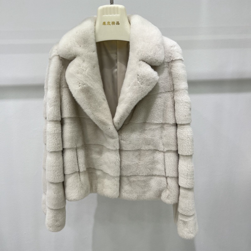 水貂毛皮草外套女2023新款毛毛外套宽松显瘦西装领短款貂皮大衣