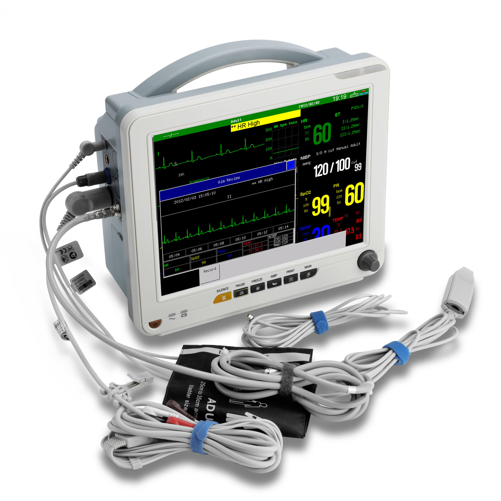 医用多参数监护仪 病房24h持续心电脉率体温呼吸血压血氧检测器