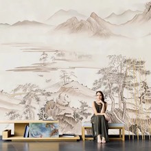 新中式大气山水画墙纸墙布电视背景壁布沙发卧室壁纸影视设计壁画