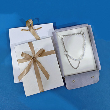 超纤绒布珍珠大项链盒高档项圈颈链首饰专用礼物收纳包装盒防缠绕