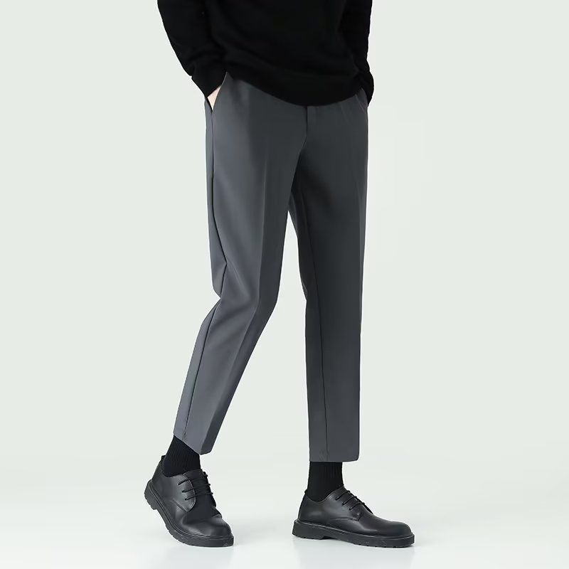 Black plus Velvet Small Suit Pants Men's Autumn and Winter Ankle-Length Slim-Fit Straight Casual Pants Men's Advanced Draped Suit Pants