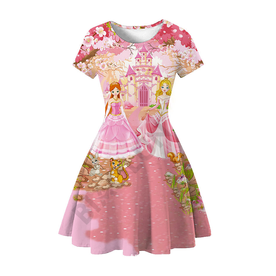 2022彪伦夏季新款芭比娃娃3d印花公主印花裙女童连衣裙童装