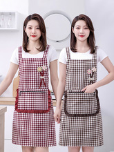 韩版女时尚加厚棉布透气围裙家用厨房做饭工作服无袖格子背带围腰