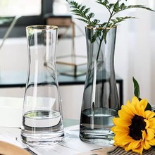 欧式新款创意收腰玻璃花瓶古典简约风大尺寸插花花瓶客厅吧台摆件