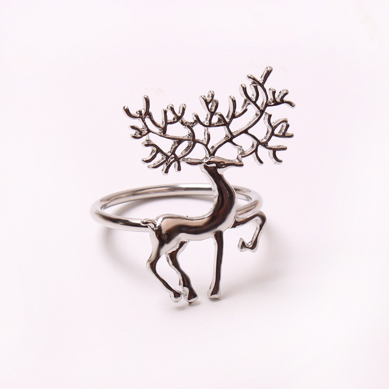 Cross-Border E-Commerce Christmas Elk Napkin Ring Napkin Ring Golden Silver Deer Napkin Ring Napkin Ring in Stock