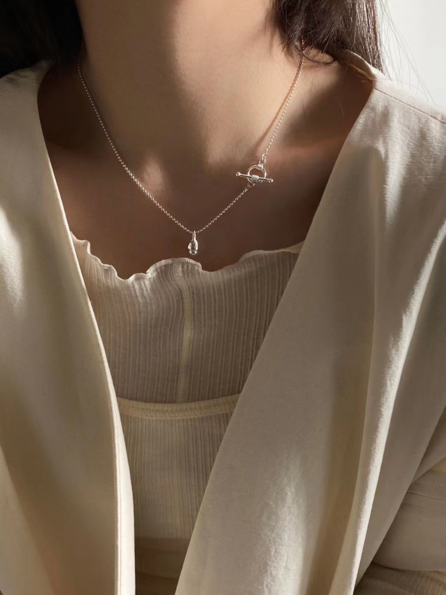 韩国ins小众设计925纯银法式珍珠灯泡吊坠银珠圆珠项链锁骨链女