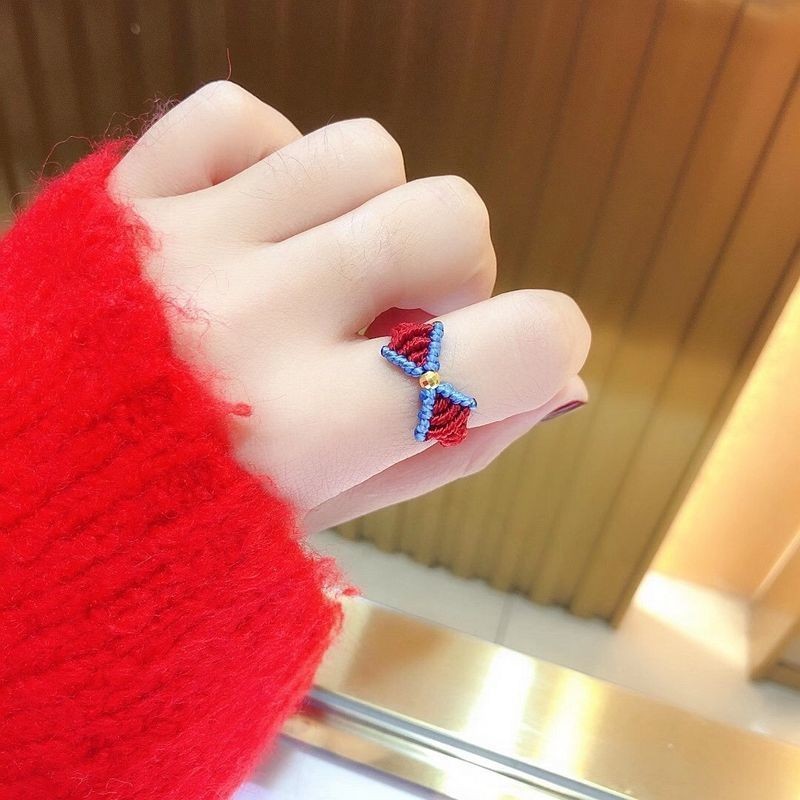 在逃公主戒指编织蝴蝶结转运珠手工编制可调ins风小红书网红百搭