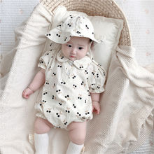 韩国童装婴儿女宝宝夏装短袖连体衣爬服服装ins风带帽超洋气半袖