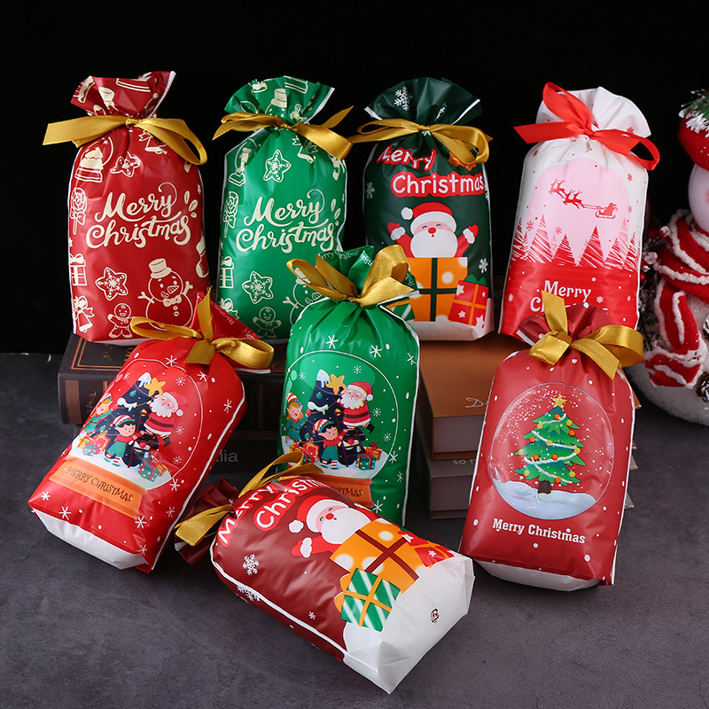 50 Christmas Food Packaging Bags Ribbon Drawstring Bag Candy Biscuits Drawstring Bag Gift Bag Mixed Packaging