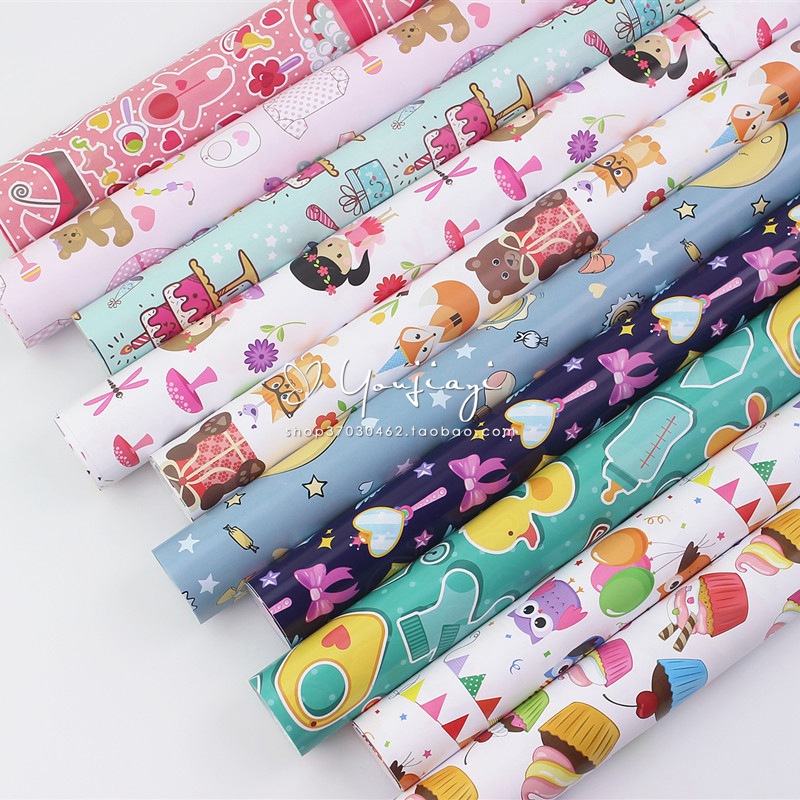 卡通生日礼品包装纸 可爱学生包书书皮纸 儿童圣诞节日包装纸花纸