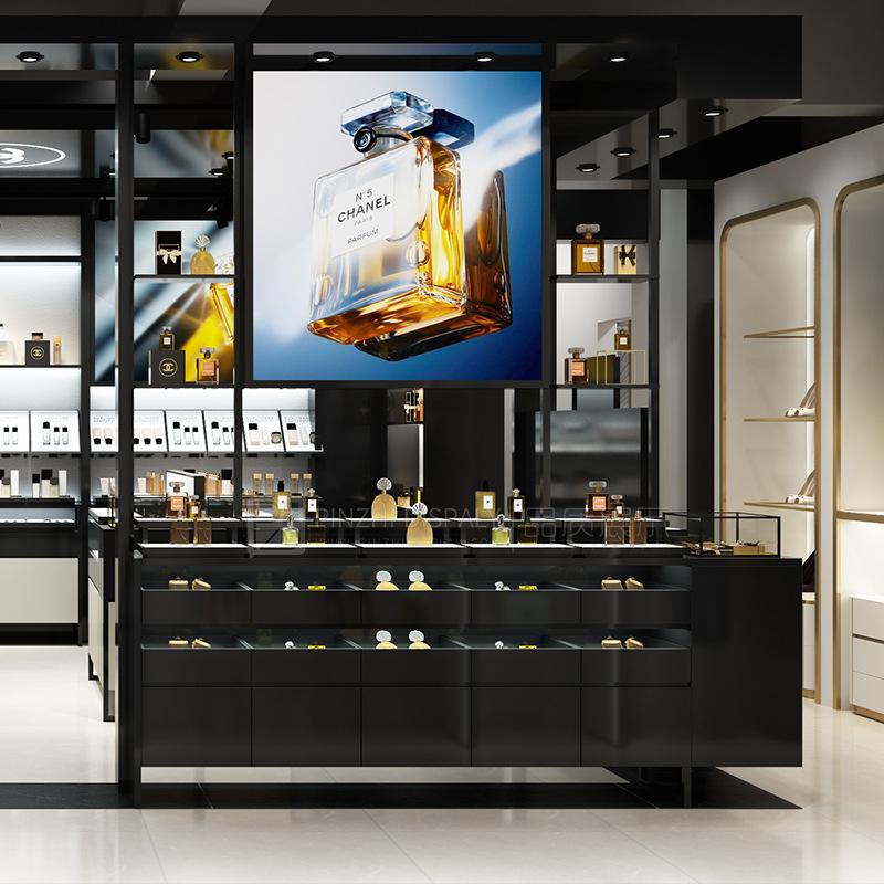 商场定制化妆品展示桌前台中岛柜精品护肤品展示台木质烤漆展示柜