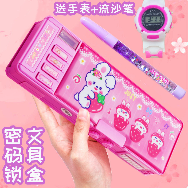 Deformation Password Lock Automatic Multi-Function Girl Pencil Case Children's Stationery Box Pencil Box Primary School Student Large Capacity