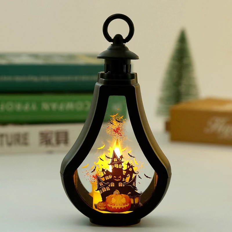 Cross-Border Halloween Decoration Storm Lantern Children's Portable Led Holiday Decoration Candle Storm Lantern Venue Layout Props