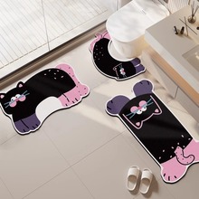 卡通硅藻泥浴室地垫黑粉猫卫生间吸水耐脏防滑脚垫马桶U型垫套装