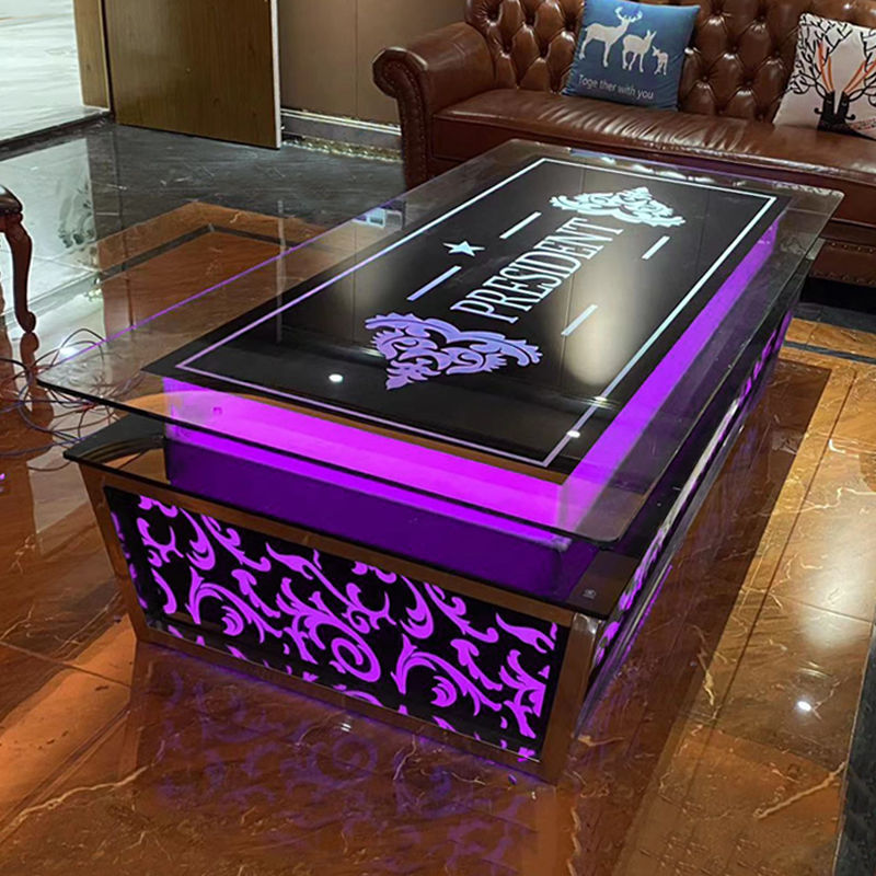量贩ktv酒吧清吧夜场会所包厢钢化玻璃不锈钢发光茶几散台桌