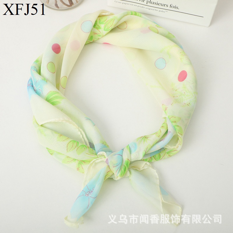 2022 Spring and Summer New Arrival 65cm Artificial Silk Printed Small Square Scarf Women's Neck Protection Sun Protection Scarf Chiffon Scarf