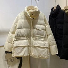 纯色蓬松保暖立领大口袋羽绒服女冬季2023新款帅气面包服保暖外套