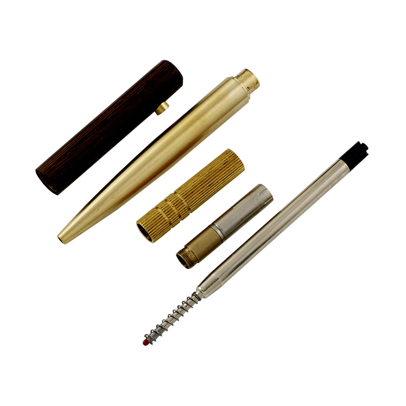 金属diy黄铜笔 转动圆珠笔整套组装 木质笔杆外贸笔五金零件厂家