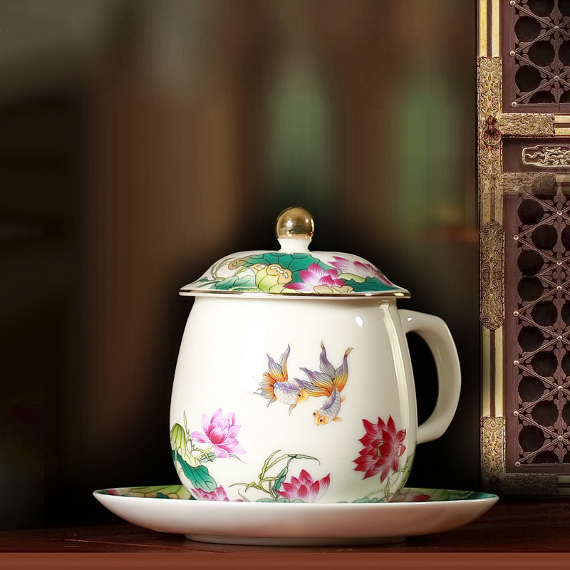 京隆堂陶瓷茶具过滤茶杯个人专用高档办公室泡茶杯茶水分离杯-阿里巴