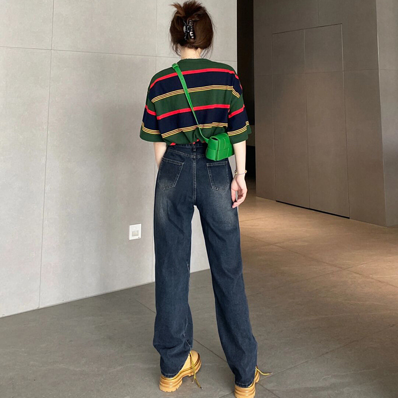   High Waist Wide eg Jeans for Women Spring and Autumn 2023 New Slimming Hong Kong Style Versatile Drape Retro Straight Mopping Pants