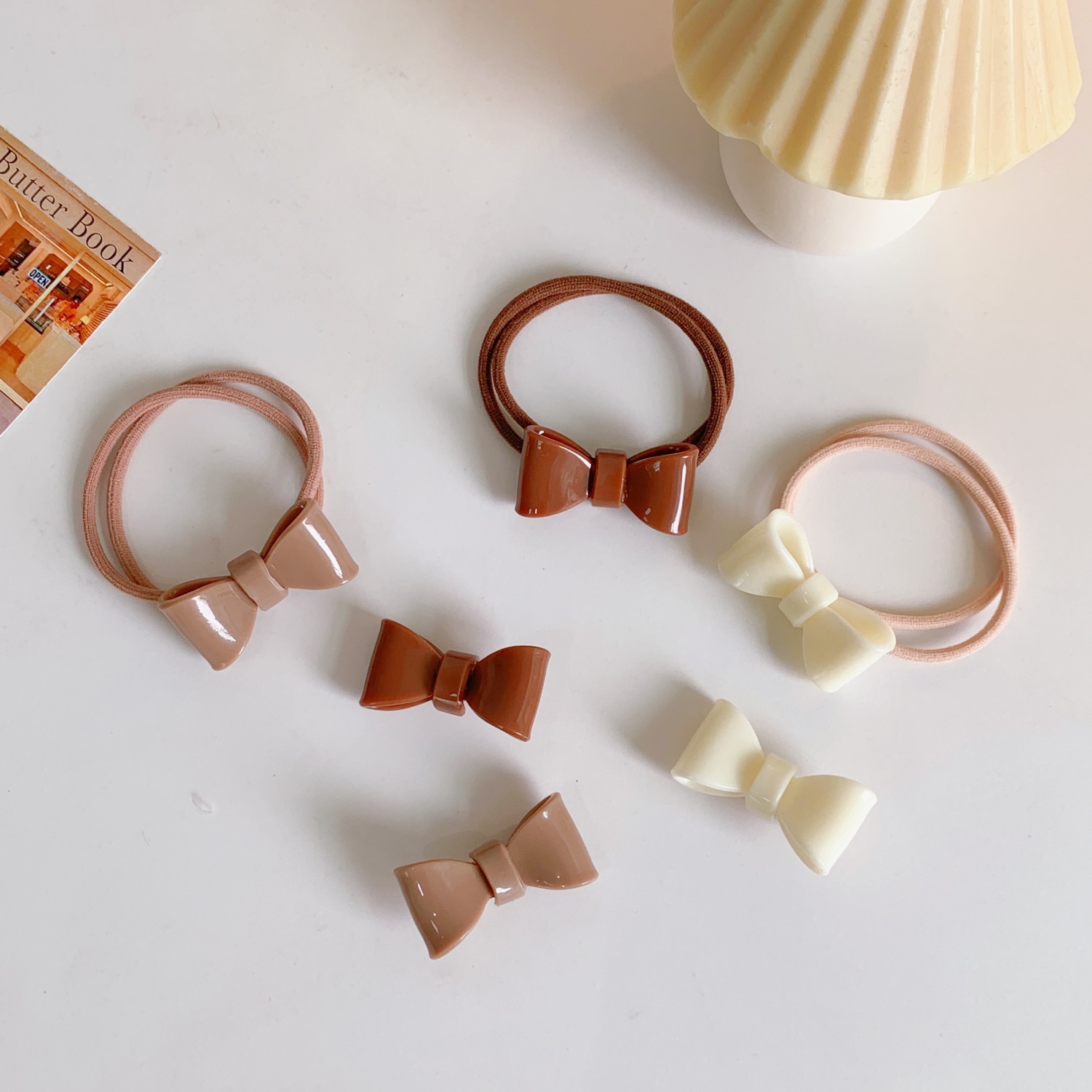 可爱迷你亚克力蝴蝶结发夹发饰女甜美少女心不伤发气质橡皮筋发绳
