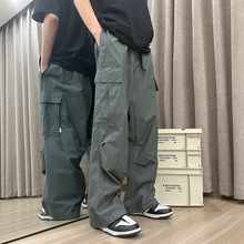 美式复古工装裤男夏季薄款冲锋裤子多口袋休闲阔腿裤