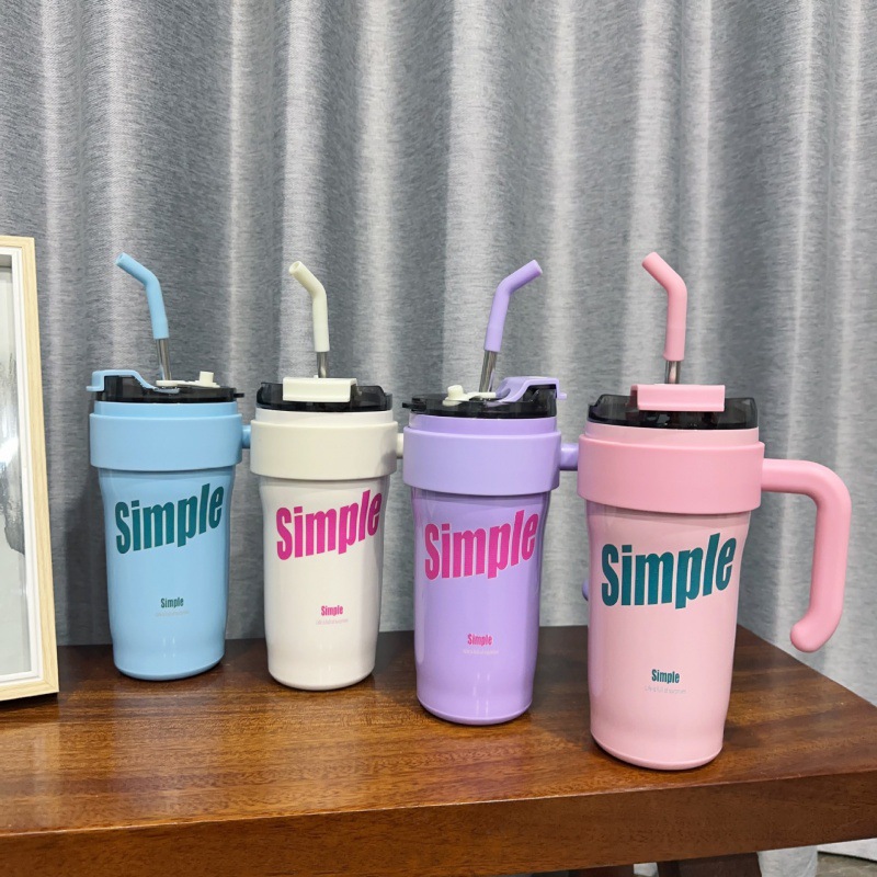 cross-border new giant vacuum cup car portable coffee cup with straw 30oz stainless steel travel cup wholesale