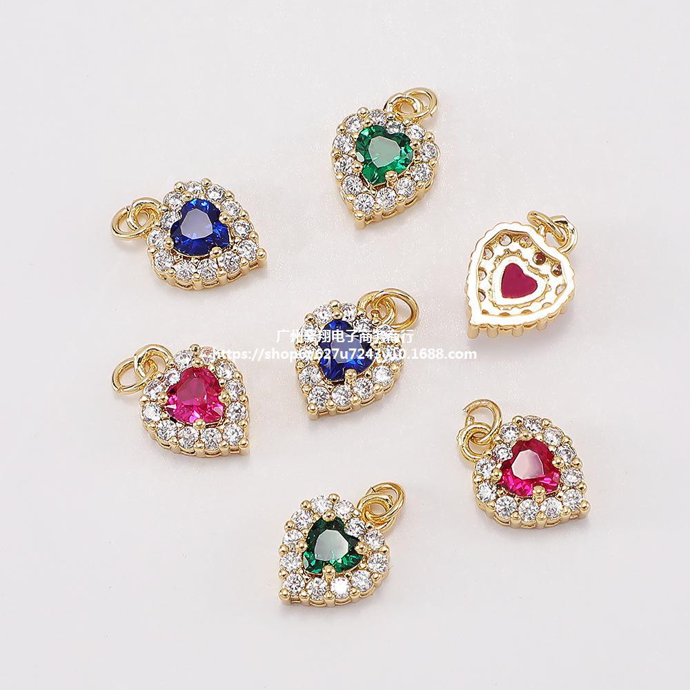 18k保色复古微镶大颗海洋之心宝石心形吊坠 红绿色锆石毛衣链吊坠