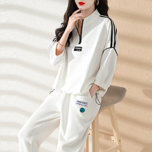 时尚休闲运动服套装女夏季2024款韩版宽松灰色卫衣卫裤跑步两件套