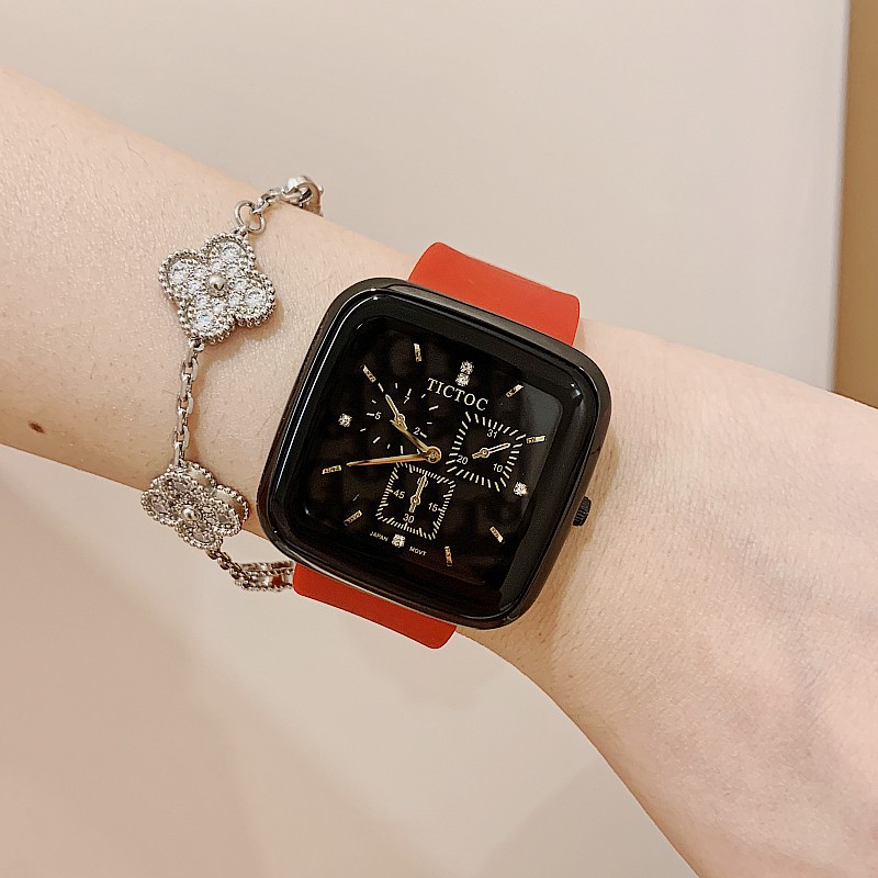 tictoc新款韩版大表盘方表胶表带中性女表潮流时尚手表女气质ins
