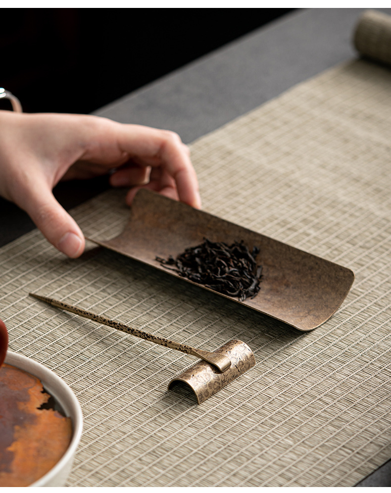 铜茶则三件套黄铜手工茶荷茶拨功夫茶道配件醒茶荷分茶勺