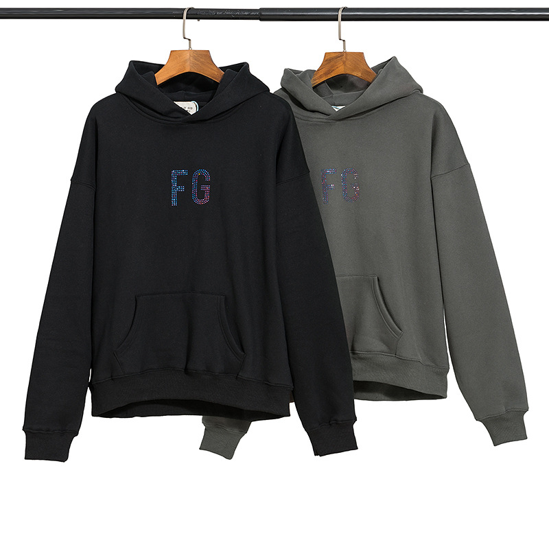 欧美高版本fear of god fog炫彩fg烫钻高街男女同款加绒连帽卫衣