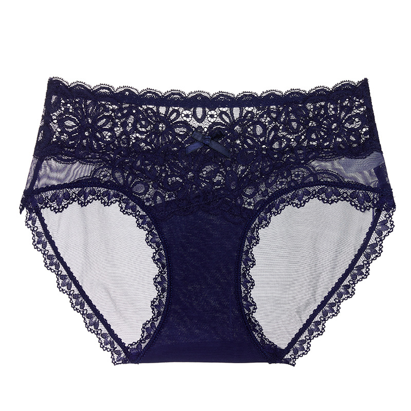Women's Underwear Lace Mid Waist Hot Sexy Girl Seamless Transparent Thin Ice Silk Cotton Crotch Women's Briefs