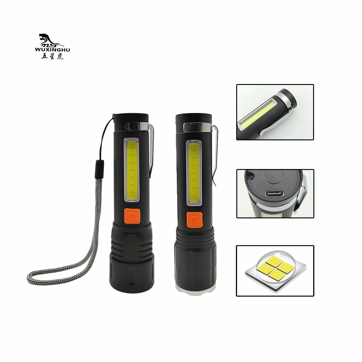 New Aluminum Alloy P50 Outdoor Zoom Long-Range Red Light Warning Emergency Light Cob Sidelight Flashlight