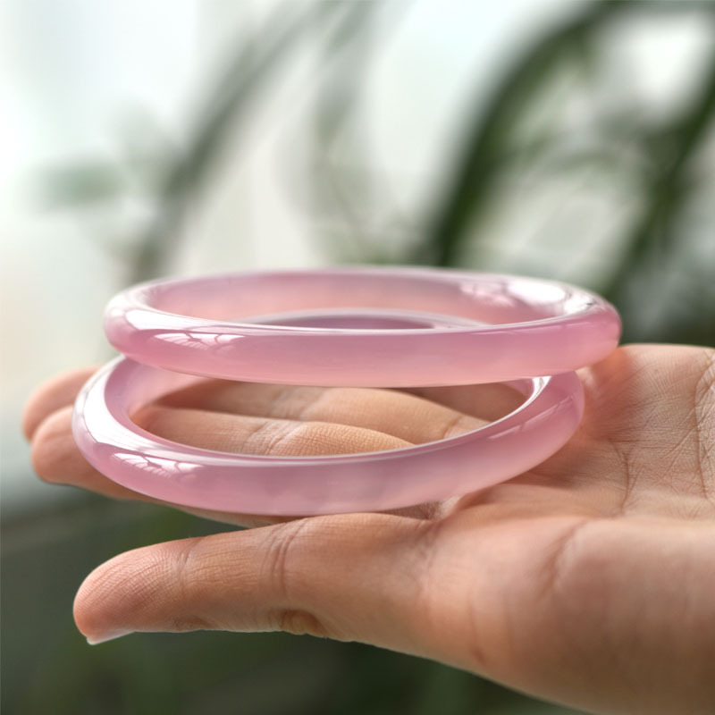 8毫米细圆条粉玉髓手镯女款 芙蓉桃花美人镯玛瑙镯子水晶甜美饰品