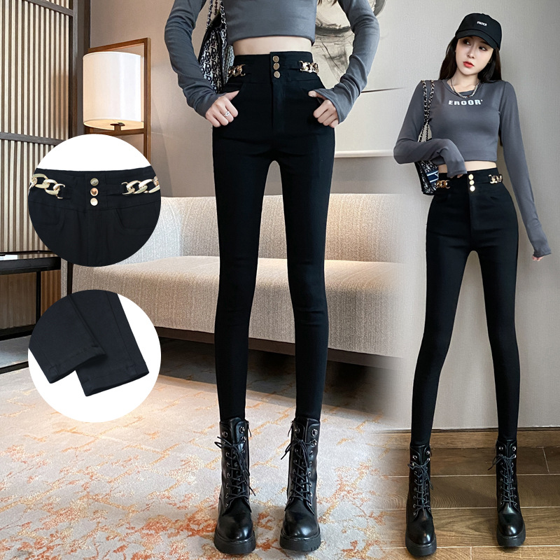 High Waist Black Leggings Women's Outer Wear 2023 Spring, Autumn and Winter New Pencil Women's Pants Skinny Magic Black Leggings Fleece-lined