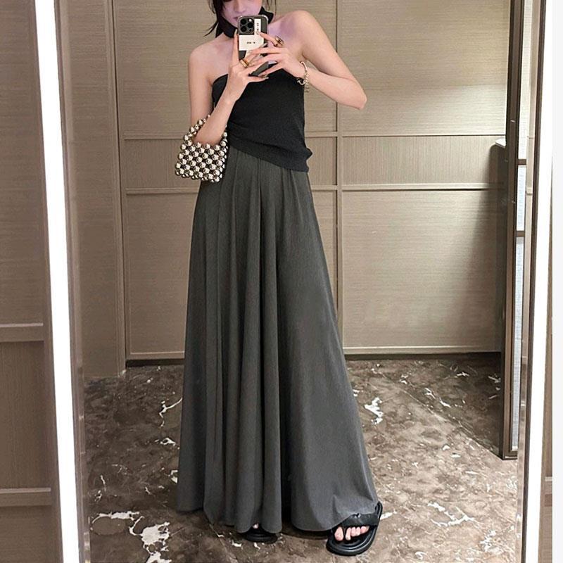 慵懒长裙摆夏莫代尔a半身裙垂大裙子字法式代尔显瘦感灰色裙半身