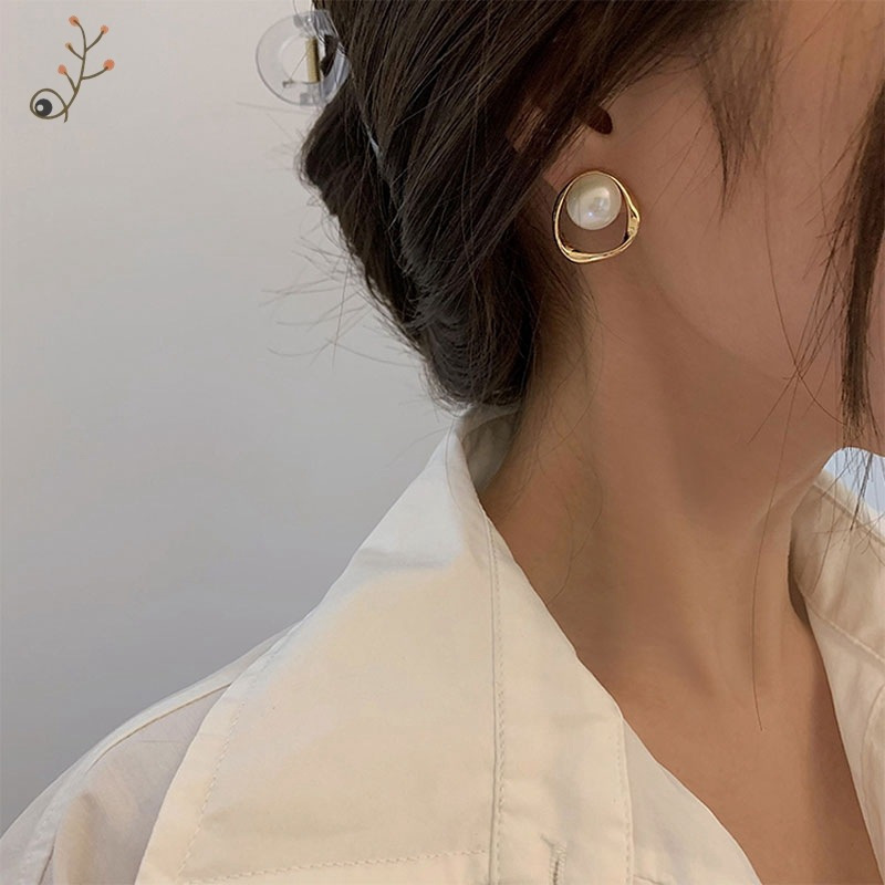 925 Silver Needle Korean Pearl Internet Celebrity New Normcore Irregular Geometric Cutout Earrings Stud Earrings for Women