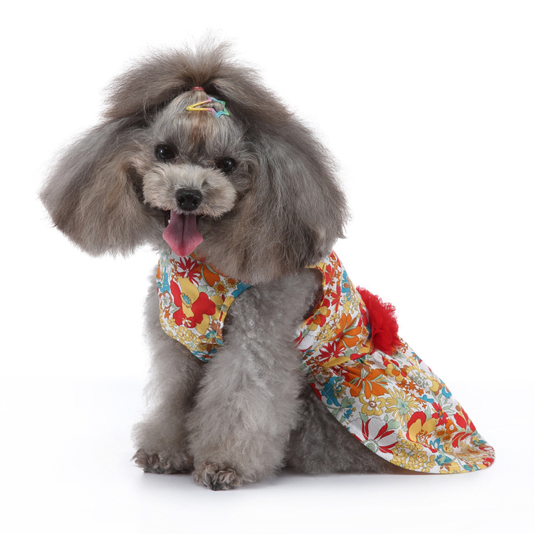 跨境宠物新款春夏装花裙子狗狗衣服爱心裙 小猫小狗衣服夏装裙子