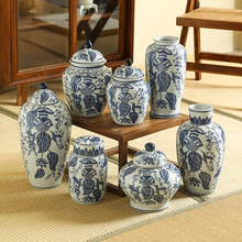 新中式青花瓷陶瓷花瓶高温烧制可水培陶瓷花瓶复古陶瓷饰品摆件