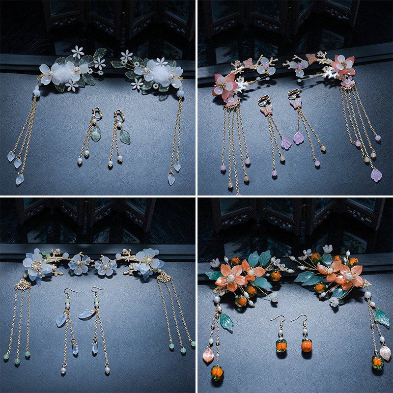 汉服头饰套装清新铃兰流苏发夹发簪步摇古装夹子少女古风发饰套装