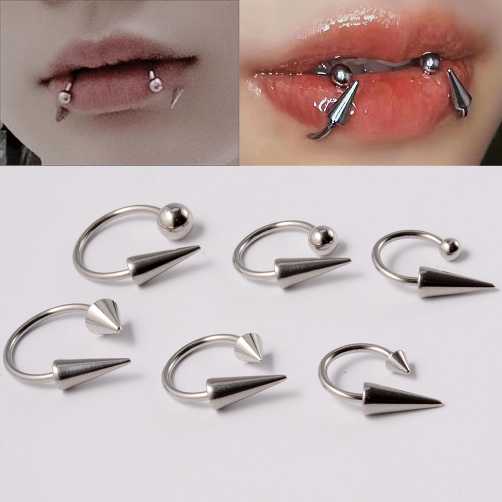 cross-border stainless steel sharp cone lip ring personality cool punk horseshoe labret nose ring devil ding piercing lip decoration ear bone ring