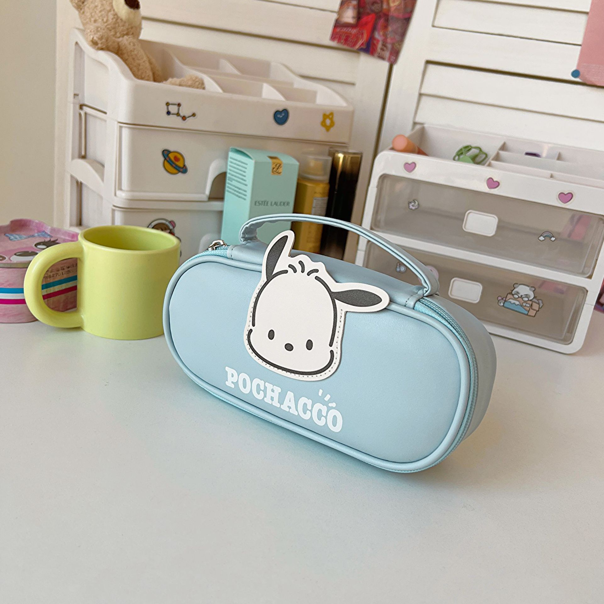 New Sanrio Clow M Melody Large Capacity Portable Pu Leather Stationery Box Student Cartoon Storage Pencil Case