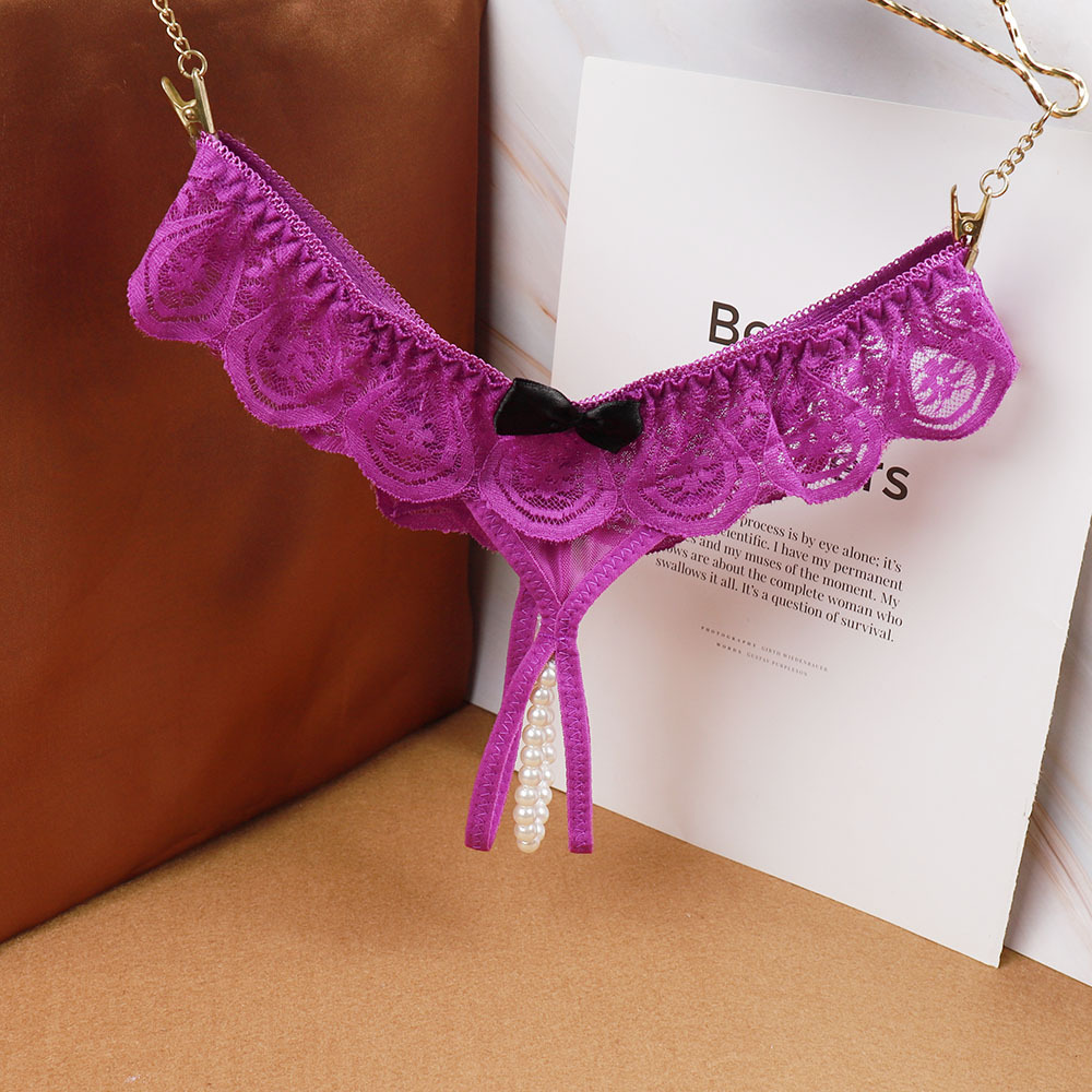 性感绣花按摩珠女士丁字裤开档裤透明透视少妇诱惑内裤女时尚火辣