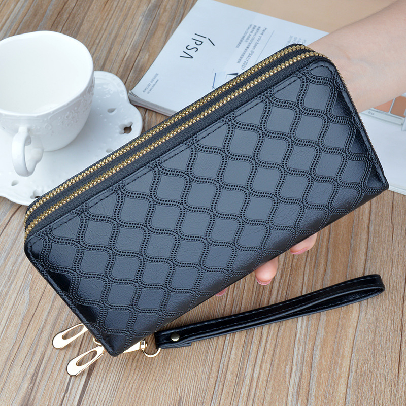 new clutch purse women‘s long double zipper fashion shiny surface diamond plaid large capacity double-layer wallet mobile phone bag