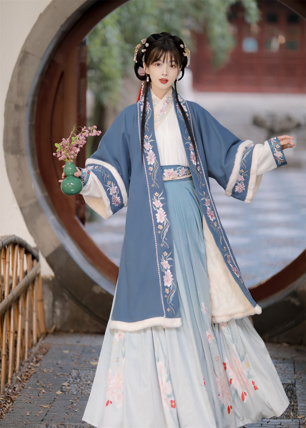 原创设计苏幕遮汉服刺绣直领对襟长衫披风长袄三件套8254