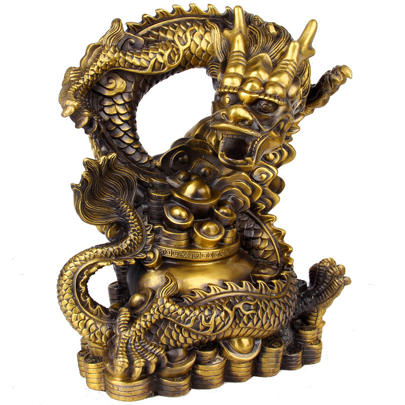 铜祥龙聚宝盆摆件 铜生肖龙摆件铜龙装饰品家居书房办公室